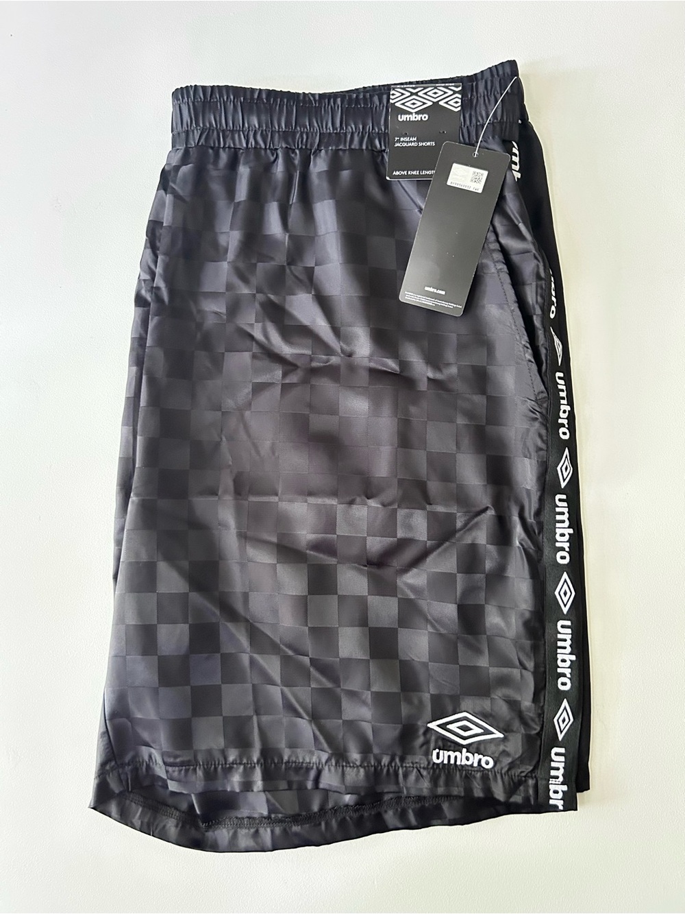 Umbro Black Checkerboard Athletic Shorts with Side Logo Tape